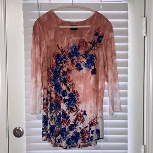 JM Collection Pink and Blue Floral Tunic